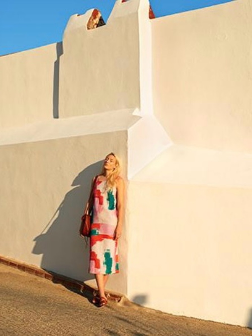 Toast Brushstroke Linen Dress in Pink, Red & Teal sz M (uk12/us8)